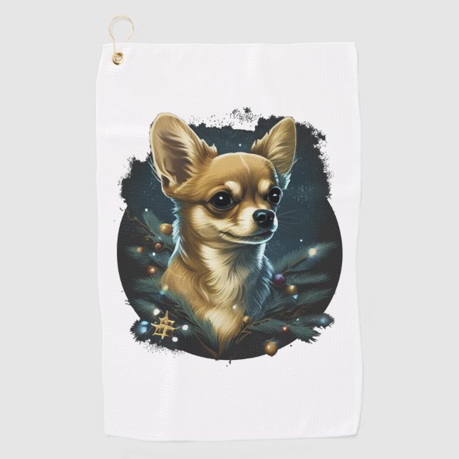 Chihuahua  Merry Christmas  X-Mas Tree  Cute    Golf Towel (Front)