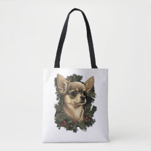 Chihuahua Merry Christmas X-Mas Tree Cute Tote Bag