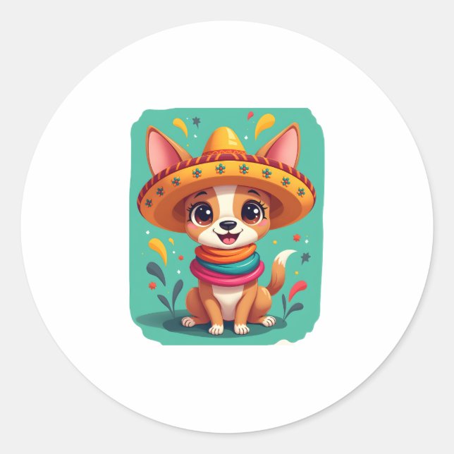 Chihuahua  Mexico  Cinco de Mayo  Funny Dog   (2) Classic Round Sticker (Front)
