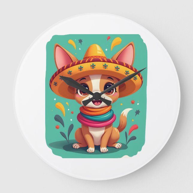 Chihuahua  Mexico  Cinco de Mayo  Funny Dog   (2) Large Clock (Front)