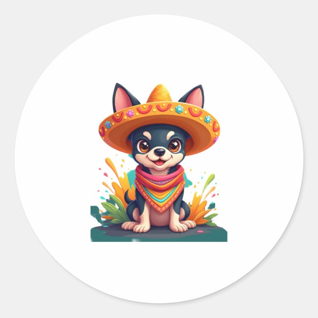 Chihuahua  Mexico  Cinco de Mayo  Funny Dog   (5) Classic Round Sticker (Front)