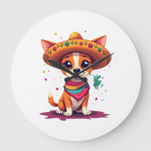 Chihuahua  Mexico  Cinco de Mayo  Funny Dog   (6) Large Clock