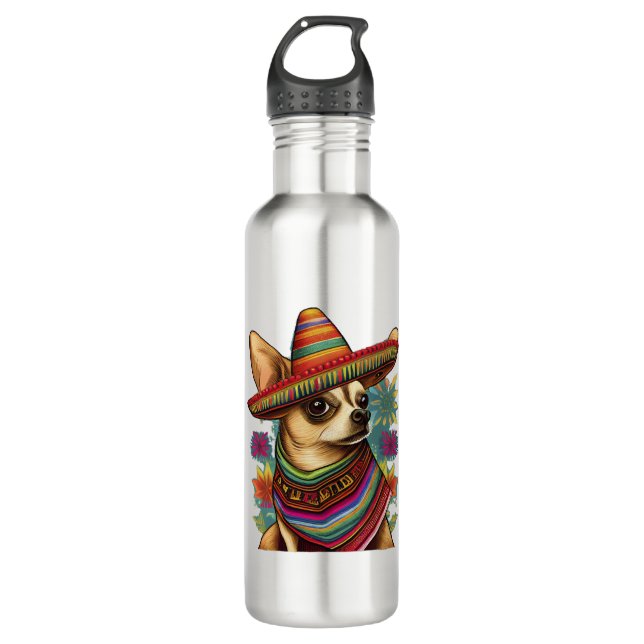 Chihuahua  Mexico  Cinco de Mayo  Funny Dog        710 Ml Water Bottle (Front)