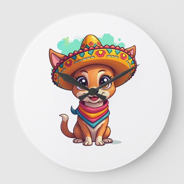 Chihuahua  Mexico  Cinco de Mayo  Funny Dog   (7) Large Clock (Front)