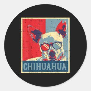 Chihuahua Obama Poster Vintage Chiwawa Dog Lover O Classic Round Sticker