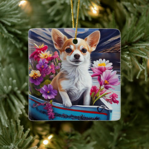 Chihuahua on a Paddle: A Scenic Adventure Ceramic Ornament