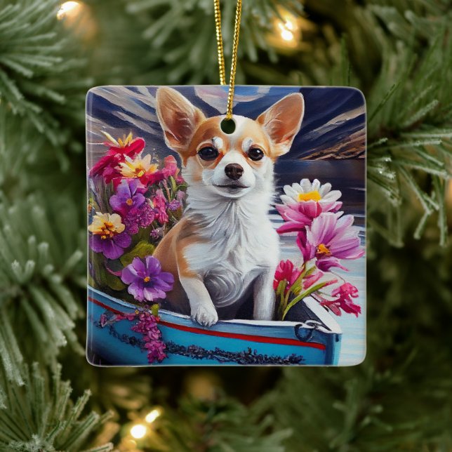 Chihuahua on a Paddle: A Scenic Adventure Ceramic Ornament (Tree)