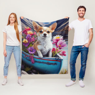 Chihuahua on a Paddle: A Scenic Adventure Fleece Blanket