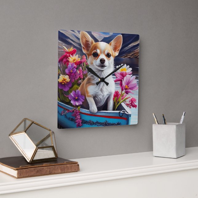 Chihuahua on a Paddle: A Scenic Adventure Square Wall Clock (Office)