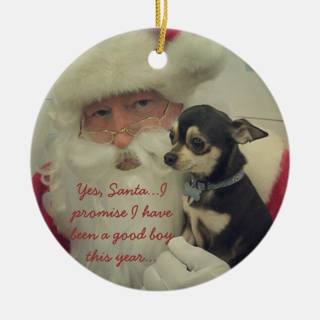 Chihuahua on Santa's Lap Ceramic Tree Decoration (Front)