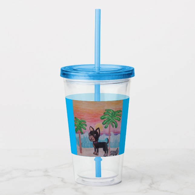 Chihuahua on the beach sunset tumbler (Front)