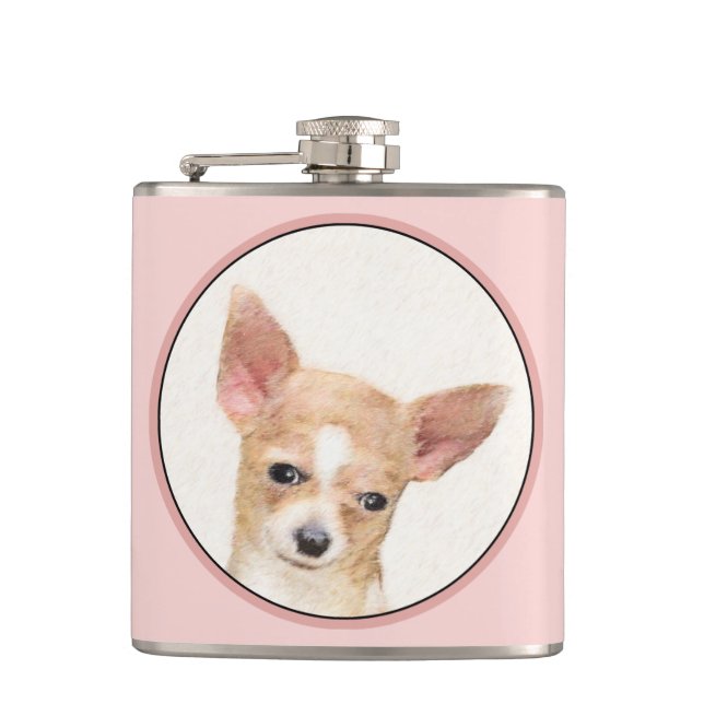 Chihuahua Painting - Cute Original Dog Art Hip Flask (Front)