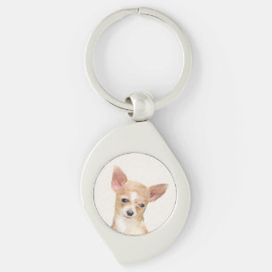Chihuahua Painting - Cute Original Dog Art Key Ring