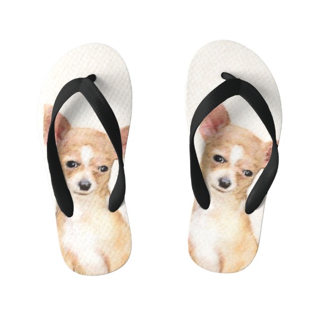 Chihuahua Painting - Cute Original Dog Art Kid's Flip Flops (Footbed)