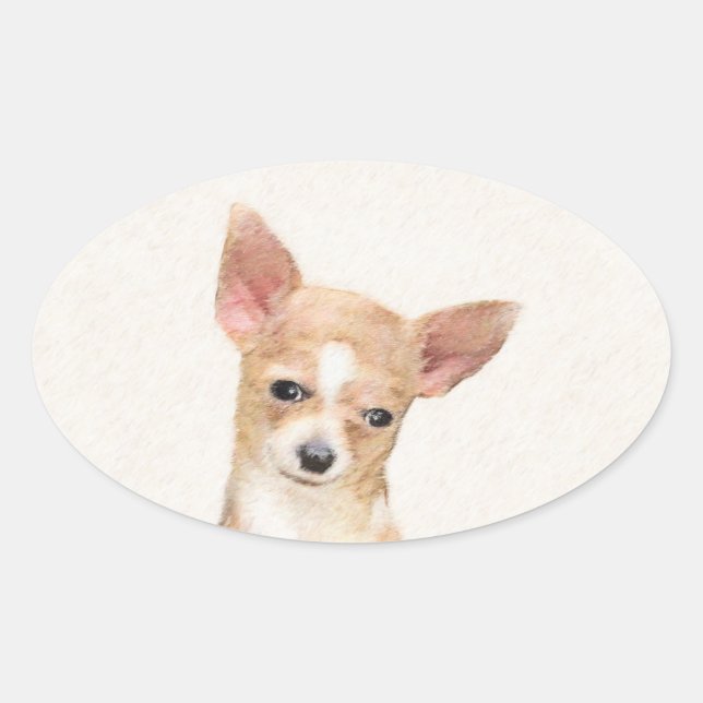 Chihuahua Painting - Cute Original Dog Art Oval Sticker (Front)