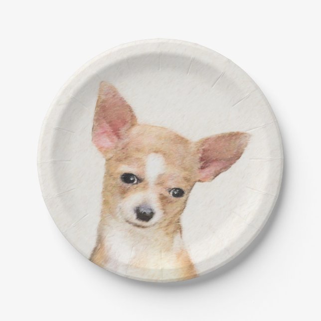 Chihuahua Painting - Cute Original Dog Art Paper Plate (Front)