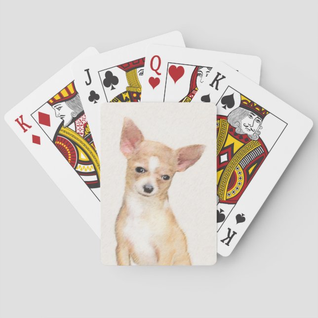 Chihuahua Painting - Cute Original Dog Art Playing Cards (Back)