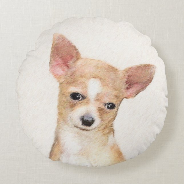 Chihuahua Painting - Cute Original Dog Art Round Cushion (Front)