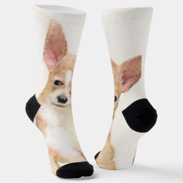 Chihuahua Painting - Cute Original Dog Art Socks (Angled)