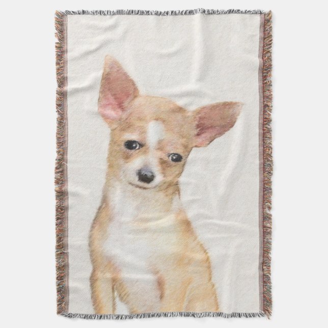 Chihuahua Painting - Cute Original Dog Art Throw Blanket (Front Vertical)