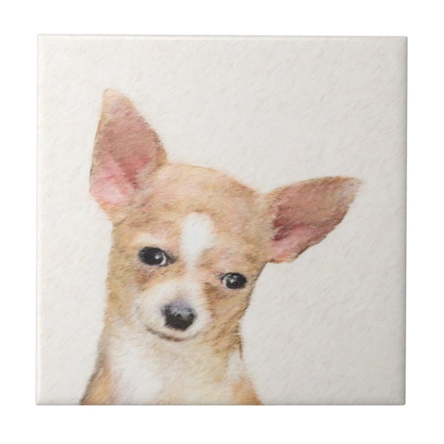 Chihuahua Painting - Cute Original Dog Art Tile (Front)