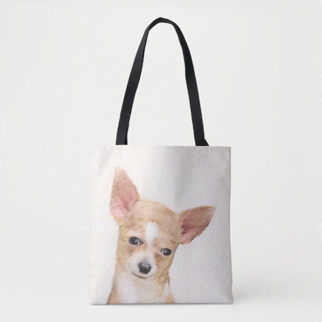 Chihuahua Painting - Cute Original Dog Art Tote Bag (Front)