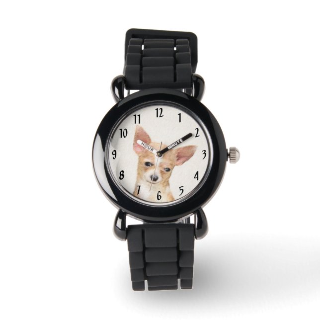Chihuahua Painting - Cute Original Dog Art Watch (Front)