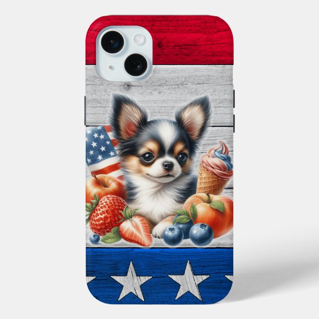 Chihuahua Patriotic Fruit USA Long Hair Chihuahua Case-Mate iPhone Case (Back)