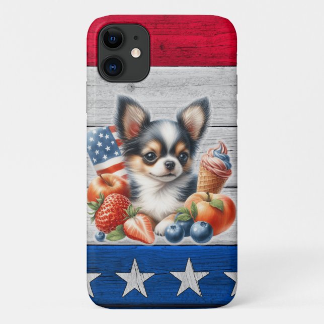 Chihuahua Patriotic Fruit USA Long Hair Chihuahua Case-Mate iPhone Case (Back)