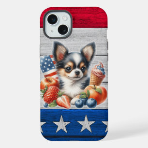 Chihuahua Patriotic Fruit USA Long Hair Chihuahua iPhone 15 Plus Case