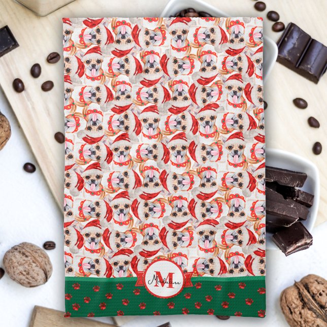 Chihuahua Pattern Monogram Christmas Dog Tea Towel (Creator Uploaded)