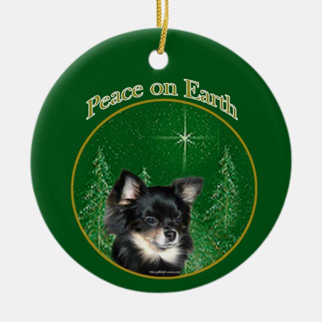 Chihuahua Peace Ceramic Tree Decoration (Front)