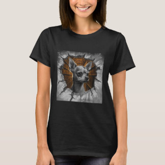 Chihuahua Peers Through A Grey Wooden Wall T-Shirt