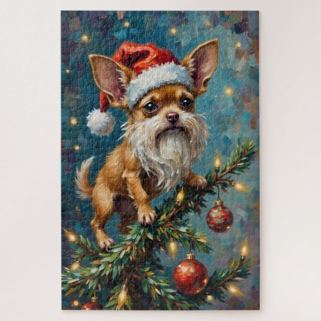 Chihuahua Perched Atop the Christmas Tree Hat Jigsaw Puzzle (Vertical)