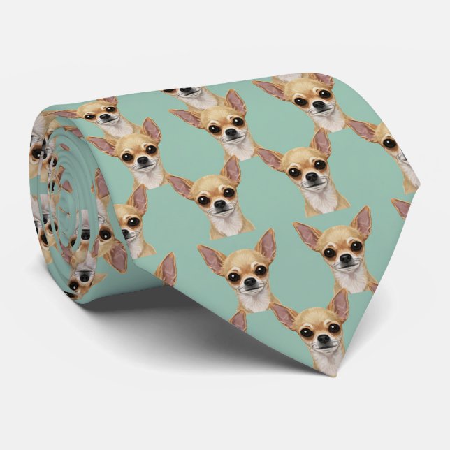 Chihuahua Portrait Necktie – Mint Dog Lover Gift (Rolled)