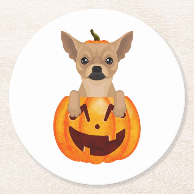 Chihuahua Pumpkin   Round Paper Coaster (Front)