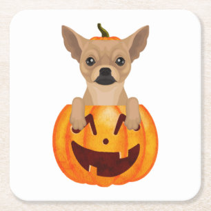Chihuahua Pumpkin Square Paper Coaster