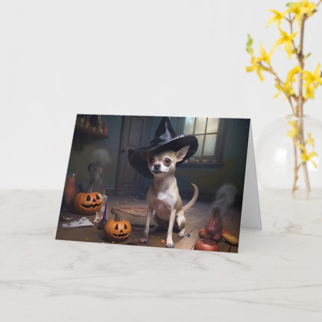 Chihuahua Pumpkins Halloween Scary Card (Yellow Flower)