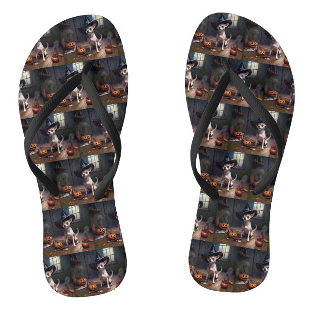 Chihuahua Pumpkins Halloween Scary Flip Flops (Footbed)