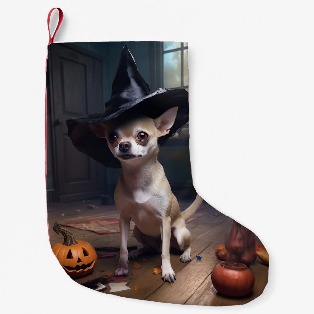 Chihuahua Pumpkins Halloween Scary Small Christmas Stocking (Front)