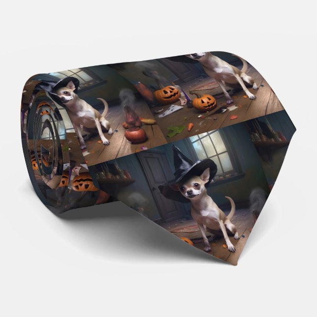 Chihuahua Pumpkins Halloween Scary Tie (Rolled)