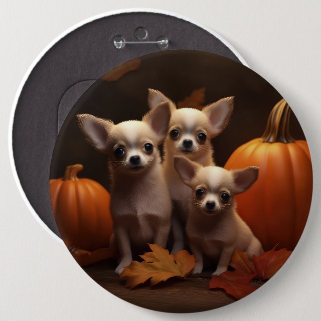 Chihuahua Puppy Autumn Delight Pumpkin  6 Cm Round Badge (Front & Back)