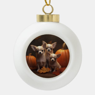 Chihuahua Puppy Autumn Delight Pumpkin  Ceramic Ball Christmas Ornament