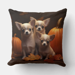 Chihuahua Puppy Autumn Delight Pumpkin Cushion