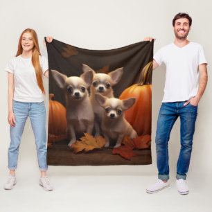 Chihuahua Puppy Autumn Delight Pumpkin  Fleece Blanket