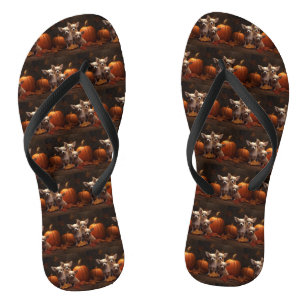 Chihuahua Puppy Autumn Delight Pumpkin  Flip Flops