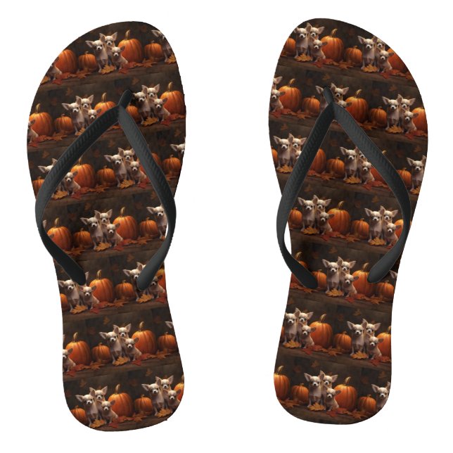 Chihuahua Puppy Autumn Delight Pumpkin  Flip Flops (Footbed)