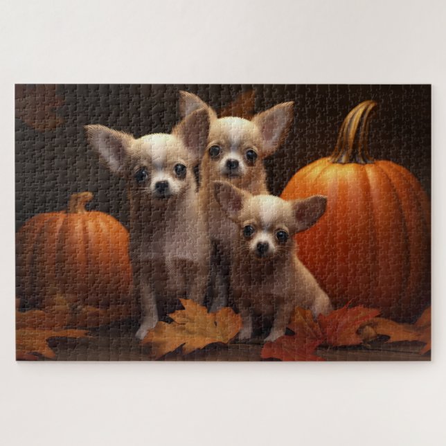 Chihuahua Puppy Autumn Delight Pumpkin  Jigsaw Puzzle (Horizontal)