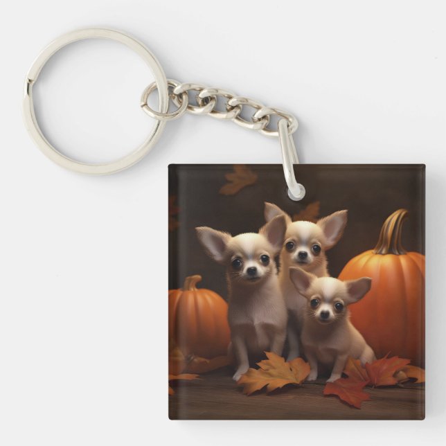 Chihuahua Puppy Autumn Delight Pumpkin  Key Ring (Front)