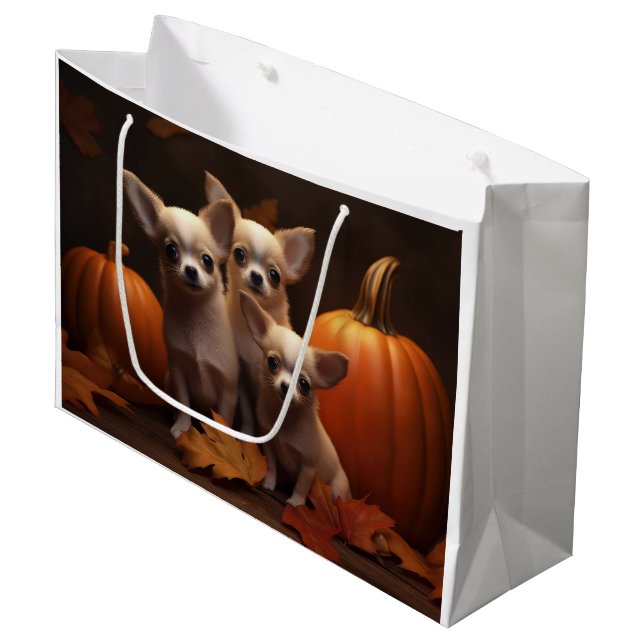 Chihuahua Puppy Autumn Delight Pumpkin  Large Gift Bag (Front Angled)